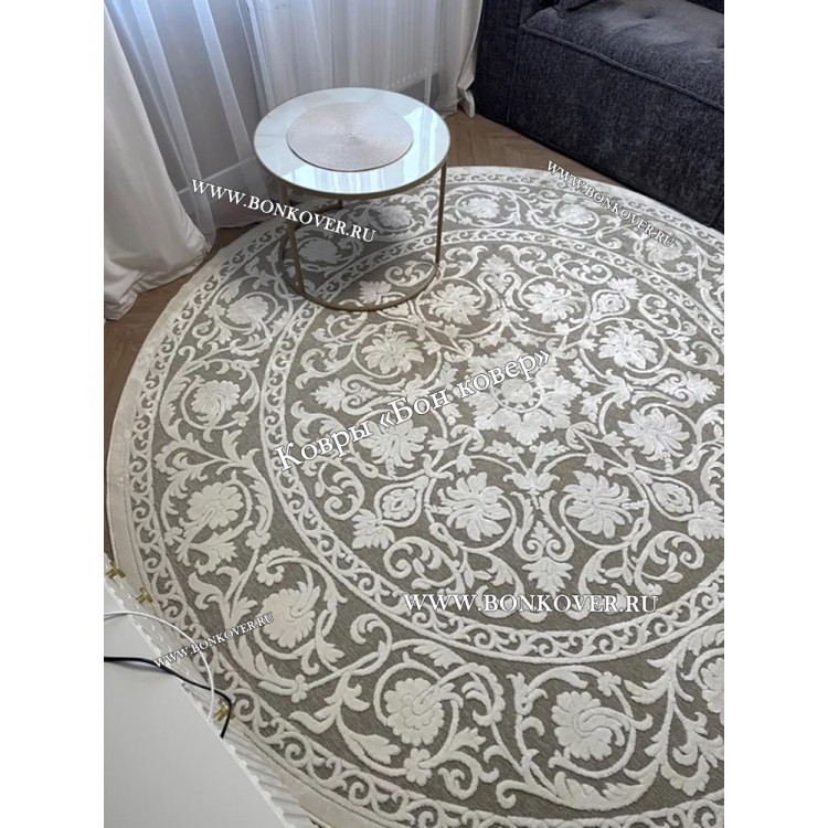 Круглый Белый Шелковистый Ковер  Дизайн 30542